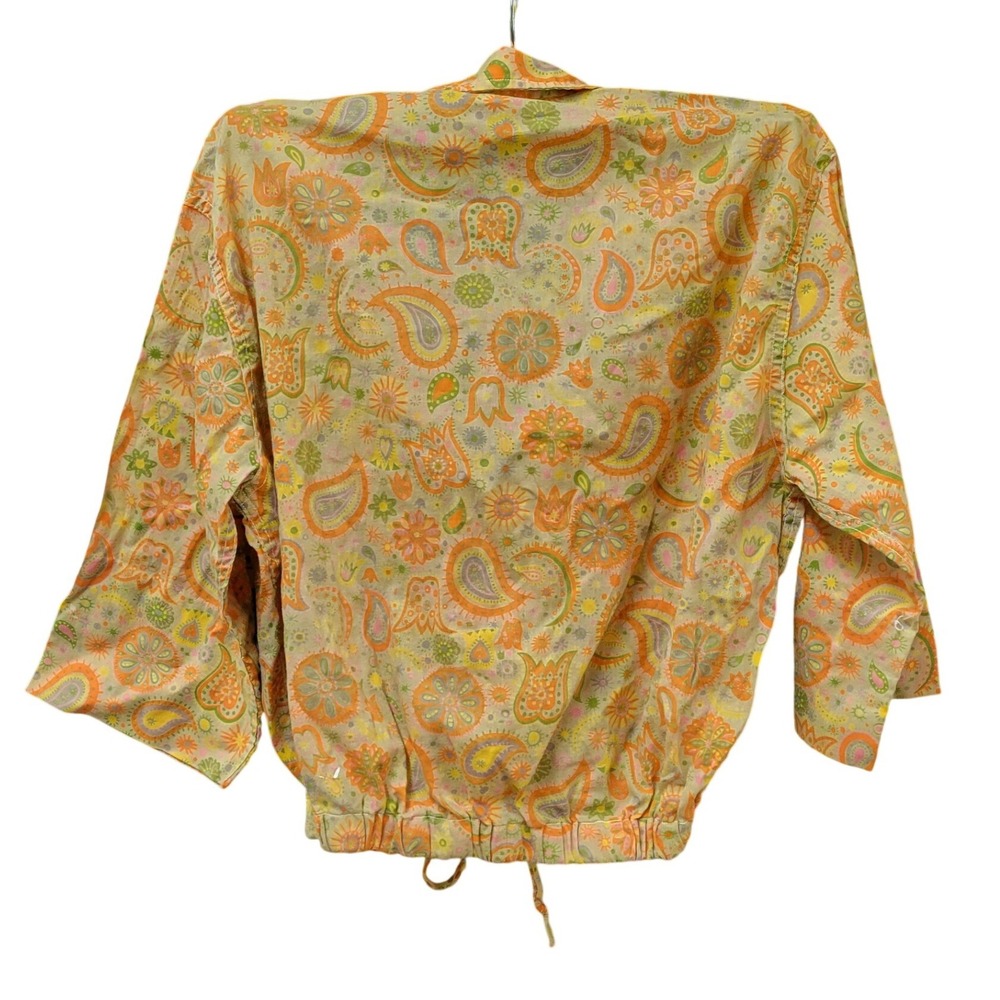 Vintage Ellen Tracy Paisley Floral Blouse Orange Yellow 3/4 Sleeve Tie Hem XXS - Picture 3 of 8